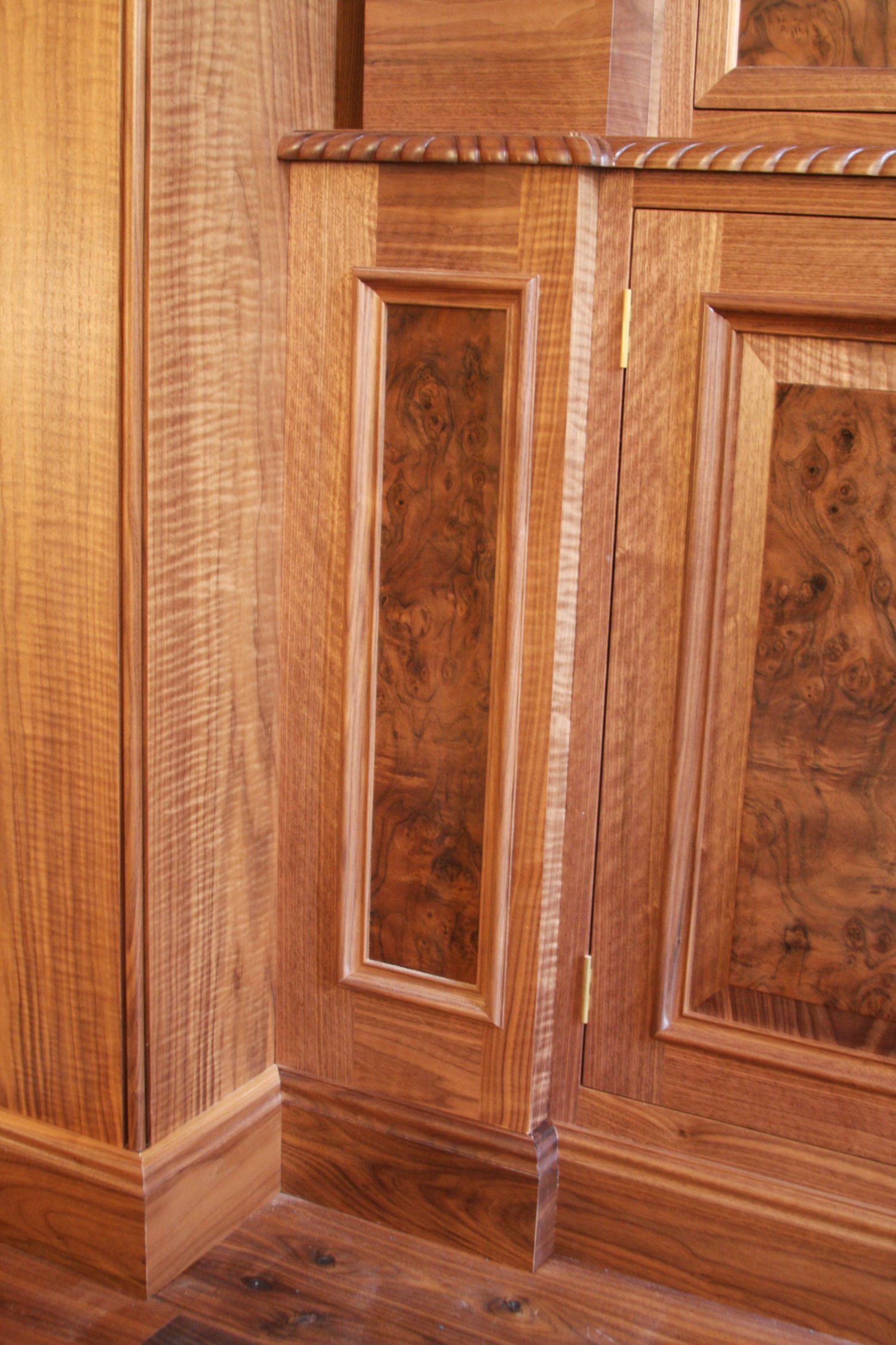 American Burr Walnut Panels on Pillars and Doors