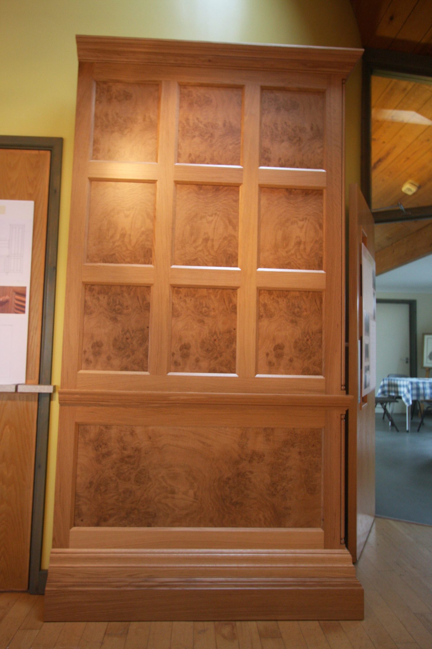 Vertical Top Burr Oak Panels with Horizontal Burr Oak Panel Below Dado Rail