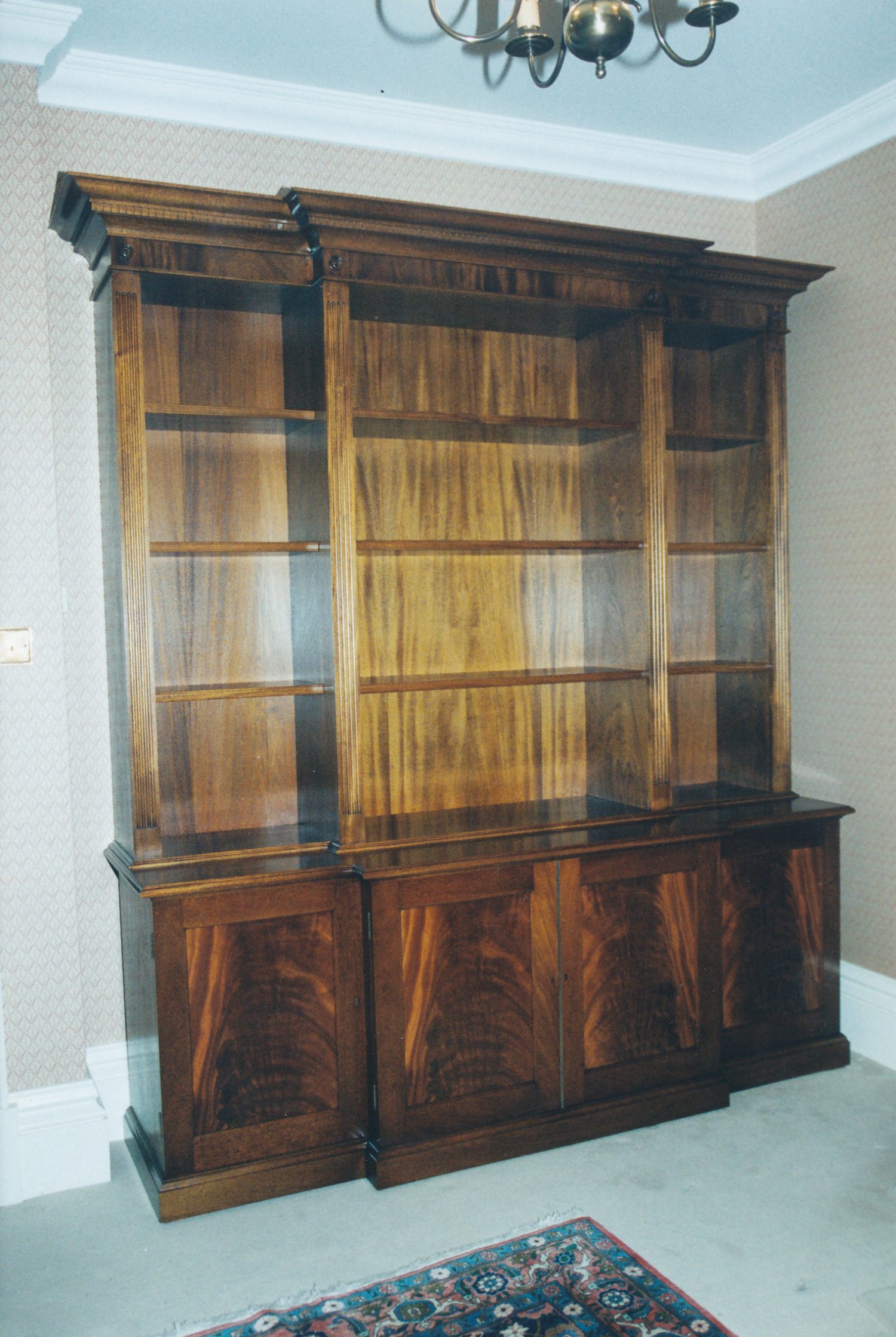 Mahogany Breakfront Bookcase with Cupboards Below